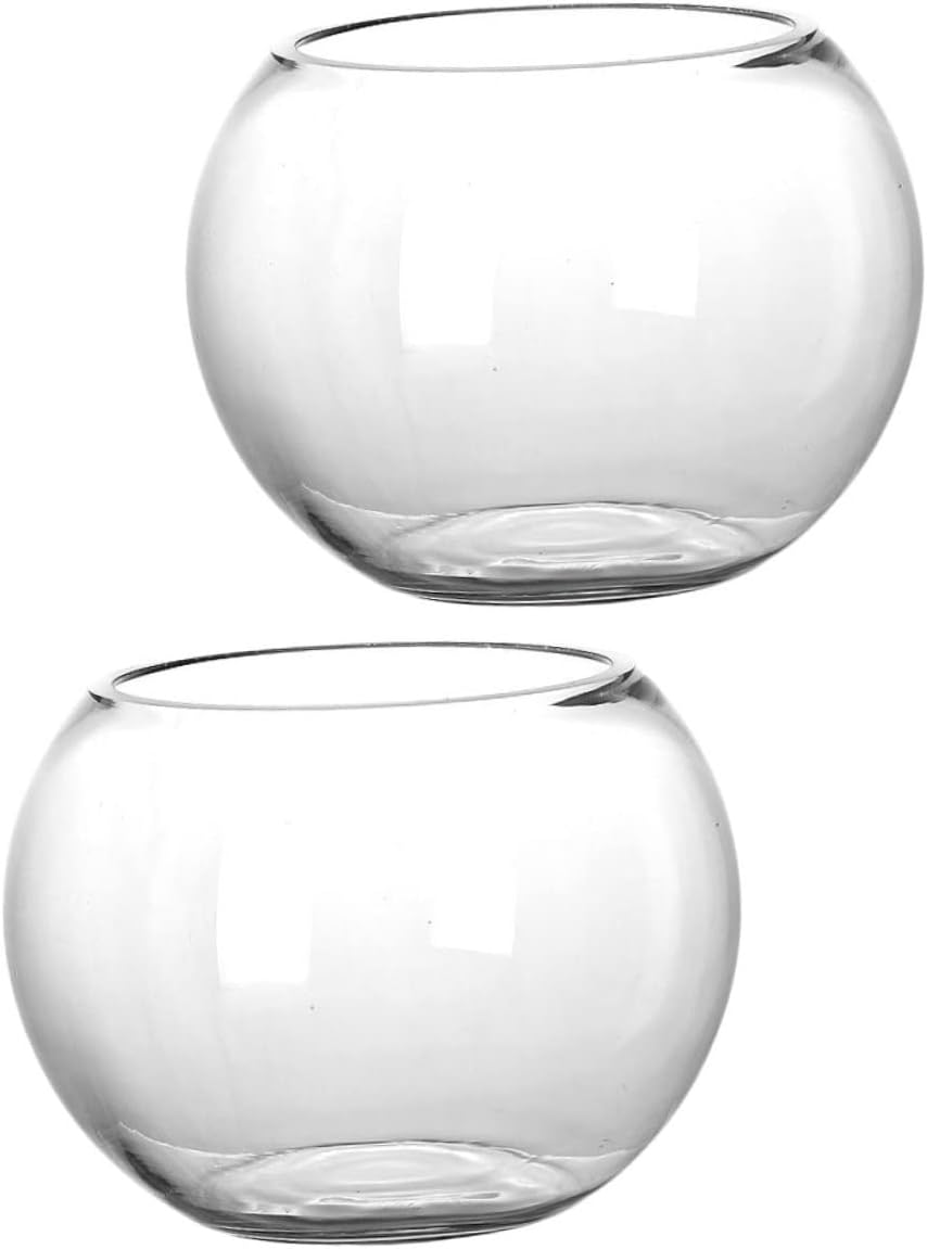 2pcs Round Hydroponic Terrarium Glass Container for Micro Landscape Decorative Plant Propagation Station for Home Office Garden Decor Compact Design Finish