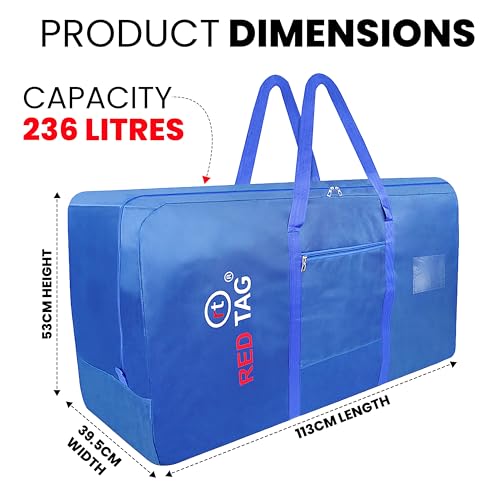 Image of Storite Extra Large Moisture Proof 236 L Heavy Duty 1680 Denier Nylon Multi-Purpose Toys Storage Bag /Stationery Paper /Blankets /Clothes Storage Bag (Blue, 113x39.5x53 cm)