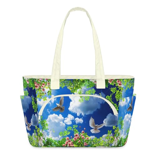 Sac fourre-tout voyage et travail matelassé aux motifs plantes printanières