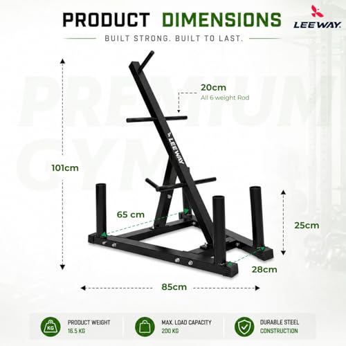 Image of LEEWAY Olympic Weight Plate Rack with Barbell Holders | Heavy Duty Gym Plate Storage Stand | 2-Inch & 1-Inch Plate Tree Stand Organizer for Home Gym | Compact Space Saving Equipment Rack (Weight Plate Rack)