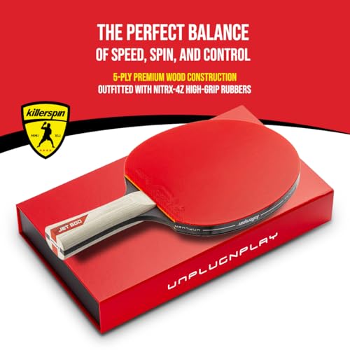 Image of Killerspin JET 600 Table Tennis Paddle, Ping Pong Paddle for Intermediate or Advanced Players, Table Tennis Racket with Wood Blade, Nitrx Rubber Grips Ping Pong Balls, Memory Box for Storage - Red & Black