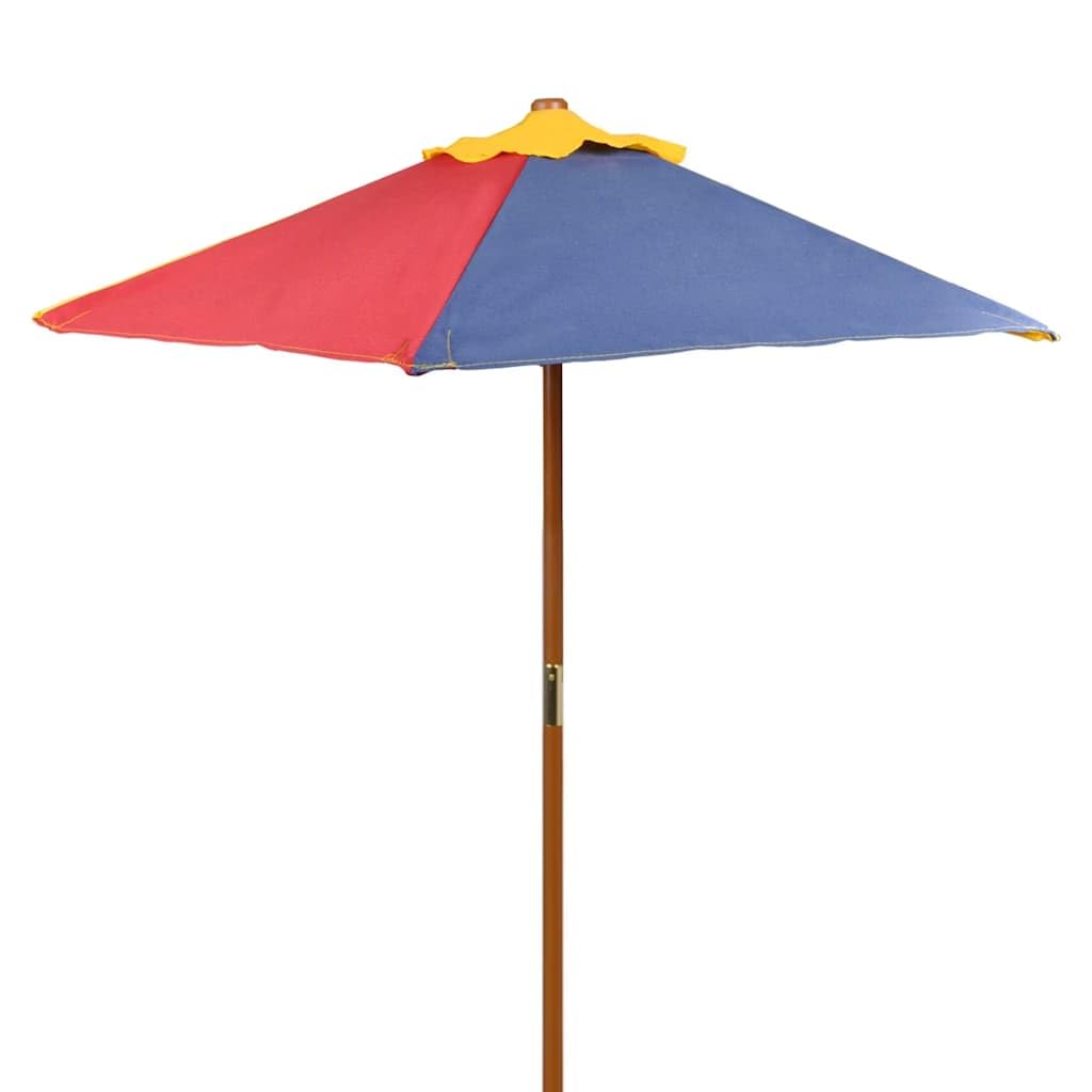 Tavolo da Picnic per Bambini con Panche e Ombrellone, Set da Giardino in Legno Multicolore, Design 2 in 1, Tavolo da Esterno, Tavolo da Pranzo,Rosso/Giallo/Blu/Verde, 75 x 85 x 52 cm