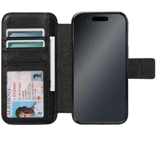 Coque portefeuille en cuir iPhone 14 Pro noir idéale pour regarder vos vidéos les mains libres