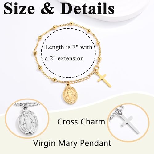 OAVOOK Confirmation Gifts for Teen Girls Catholic Virgin Mary Confirmation Bracelet Girls Gift Jewelry Stocking Stuffers Gold Style — view 5
