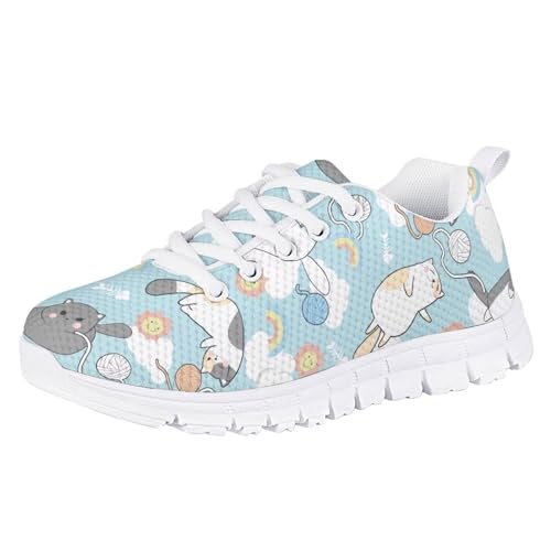 Yzaoxia Cute Cat Little Girls Size 13 Sneakers Running Shoes for Kids Barefoot Shoes Athletic Hiking Sneaker Blue Flat Trainers Mesh Footwear for School Gym2