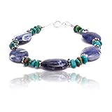 $80Tag Silver Certified Navajo Native Natural Turquoise Lapis Link Bracelet 12891-7 Made by Loma Sii