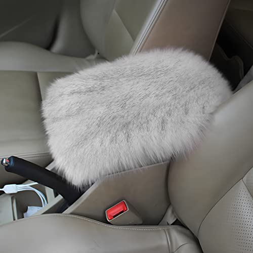 Furry Auto Center Console Cover Pad, 11.8"X7.8" Soft Sheepskin Wool Armrest Cushion, Fluffy Vehicle Armrest Seat Box Protector Warm In Winter, Car Interior Accessories For Women And Men (Gray) #TOP6