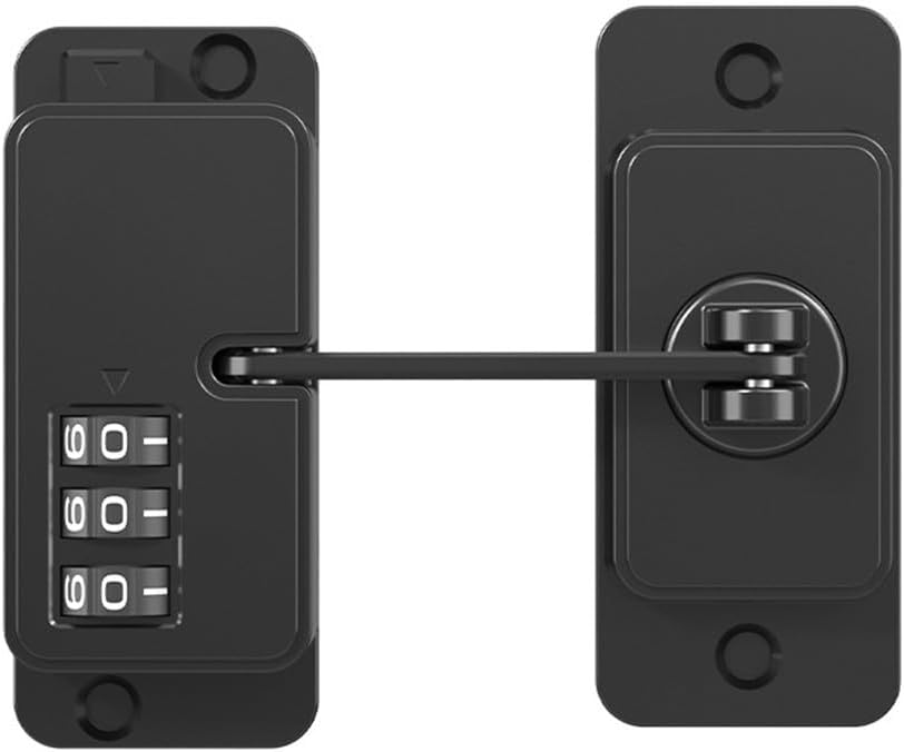 Combination Fridge Lock with Heavy Duty Child Safety Design, No Drilling Cabinet and Drawer Lock, ABS Metal Security Latch(Flat Style Black)