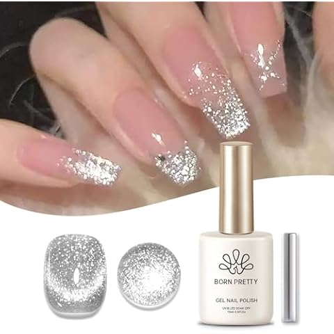 Born Pretty Cat Magnetic Eye Gel Nail Polish, Silver Platinum Cat Magnetic Gel, Sparkle Glitter Magnetic Soak Off U v Nail Gel Diy Art Manicure Nail Salon Varnish 15ML Cover