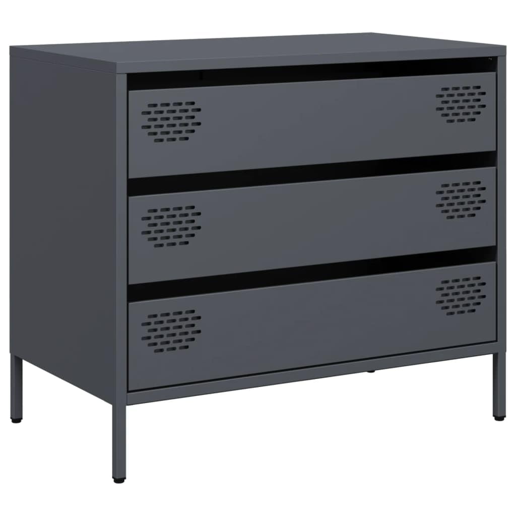 Acero laminado en frío con cajones estilo clásico Antracita 68x39x58 5 cm | Aparador 3 cajones antracita acero laminado en frío 68x39x58,5 cm mueble almacenaje para salón dormitorio oficina con sistema