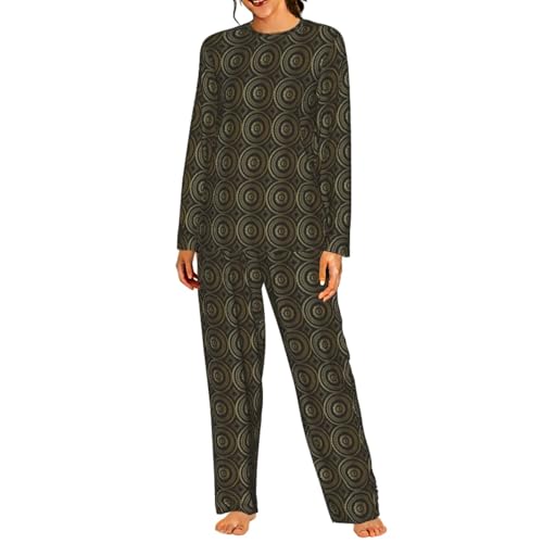 Pyjama femme chic imprimé cercle ensemble de nuit haut de gamme en maille douce