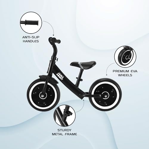 Image of Amazon Brand - Jam & Honey Kids Lightweight Pedal Free Balance Cycle | Safe, Durable, and Made in India | Suitable for Girls and Boys 2-4 Years | BIS Certified (Black) | 12 Inch
