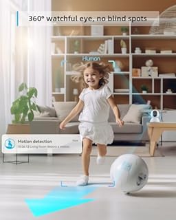 blurams Security Camera, 2K Indoor Camera 360-degree Pet Camera for Home Security w/ Motion Tracking, Phone App, 2-Way Audio, IR Night Vision, Siren, Works with Alexa & Google Assistant,White