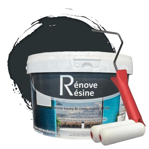 COULEURS D ANTAN Peinture Résine multisupport pour Faïence, Carrelage, Douche, Baignoire 5m² - RAL 7016 Gris anthracite + Kit d'application OFFERT