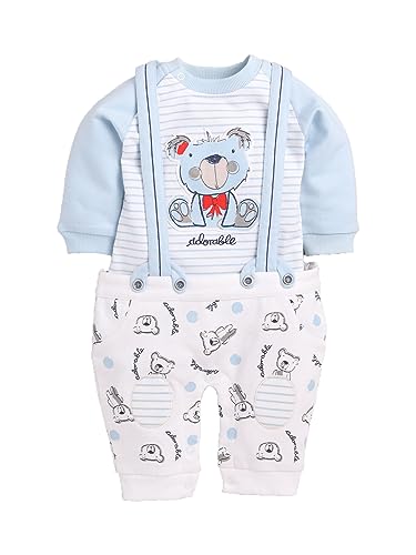 BABY GO Designer-Latzhose mit halblangen Ärmeln für Babys, Jungen, Himmelblau, 6-12 Monate
