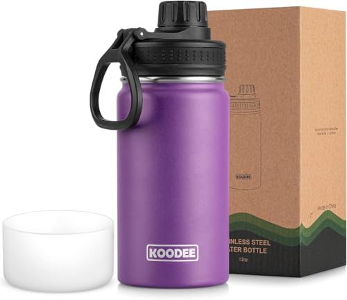 Image of Koodee Small Water Bottle 12 oz Stainless Steel Vacuum Insulated Water Bottle for Back to School, Wide Mouth Flask with Leakproof Spout Lid(Purple)