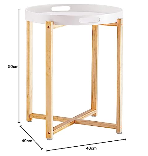 APICIZON Beistelltisch mit abnehmbarem Tablett, Couchtisch rund Ø 40 cm,...
