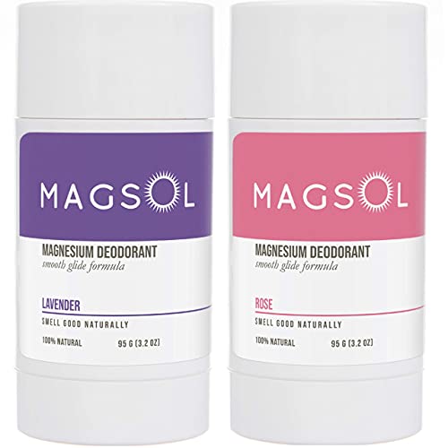 MAGSOL Natural Deodorant for Men & Women - Mens Deodorant with Magnesium - Perfect for Ultra Sensitive Skin, Aluminum Free Deodorant for Women, Baking Soda Free (2 Pack Bundle: Lavender & Rose)