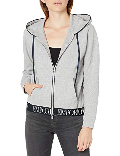 Emporio Armani Women's Zip Hoodie with Logo Waist Band, Gray, 46