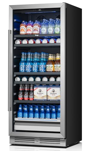 Yeego 24 Inch Beverage Refrigerator, 238 Can Built-In Beverage Cooler with Glass Door & Door Lock, Freestanding Drink Fridge with Digital Temperature Control for Soda, Beer & Wine, Kitchen or Home Bar