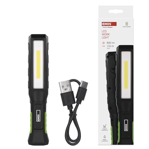 Emos Lampada Da Lavoro A Led Impermeabile, Lampada Da Officina Ricaricabile Con Base Pieghevole, Gancio E Magnete, 800 Lm, 110 M, Batteria Da 2000 Mah Con 7 Pezzi Di Durata E Cavo Di Ricarica, 3 - 7