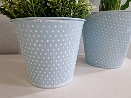 Arinosa Pflanztöpfe Metall Hellblau Pünktchen Set Ø14x12,5 und Ø16x14,5...