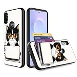 ZQLPLZR for Moto E 2020 Case with Card Holder,Heavy Duty Protective Dual Layer Shockproof Hidden Card Slot Slim Wallet Case for Motorola Moto E 2020,Cat with Glasses
