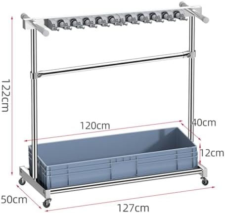 Commercial Broom Mop Holder Cart - Multifunctional Floor Cleaning Storage Tool, Wet Mop Stand, Housekeeping Station, Garden & Garage Organizer, Durable Wire Rack