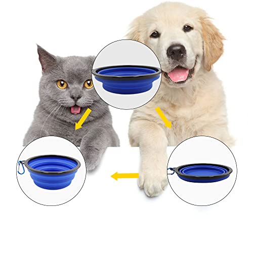 Windhunt Pet Collapsible Bowl For Cats And Dogs,Portable Pet Feeding Watering Dish For Traveling Walking Camping,2 Pack Of Dog Bowls With 2 Carabiners. (Blue&Black) #TOP4