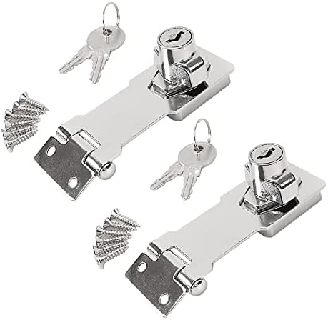 Axuansor 2 Pack Keyed Hasp Locks 3 Inch Twist Knob Keyed Locking Hasp Padlock Latch Lock Hasp Lock Latch with Keys for Door Shed Gate Cabinet Silver