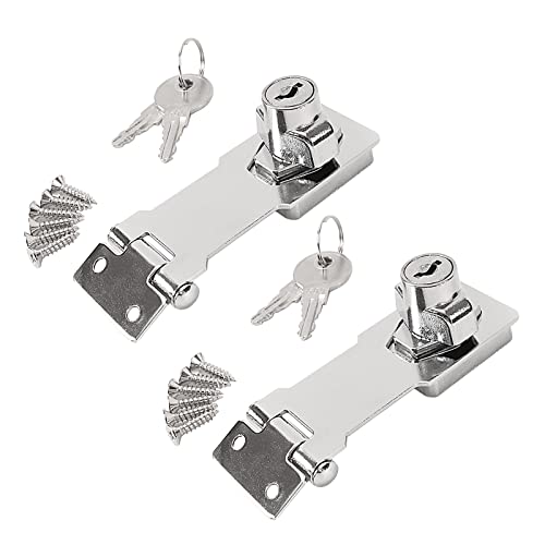 Image of 2 Pack Keyed Hasp Locks 3 Inch Twist Knob Keyed Locking Padlock Latch Lock with Keys for Door Shed Gate Cabinet Silver