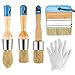 Lot de 4 pinceaux à craie et cire + 1 paire de gants, manche en bois pour meubles en bois, décoration d'intérieur (bleu)