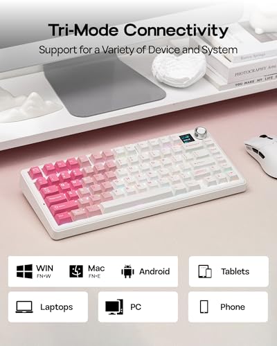 Image of EPOMAKER X Aula F75 MAX Mechanical Gaming Keyboard 75% with TFT Screen and Rotary, Gasket Hot-Swap Gaming Keyboard Wireless for PC /Mac /Linux, QWERTY US Layout (White Pink, Reaper Switch)