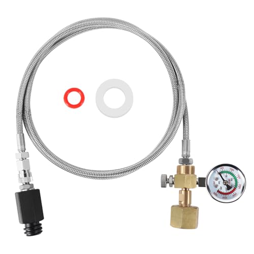 Hilangsan - Soda Maker Adapter Soda Maker Connector with Larger Pressure Gauge, CO2 Tank CO2 Cylinder Adapter with Stainless Steel Hose, CGA320 to TR21-4 Carbonated Water Maker for Fizzi One Touch Jet Ninja