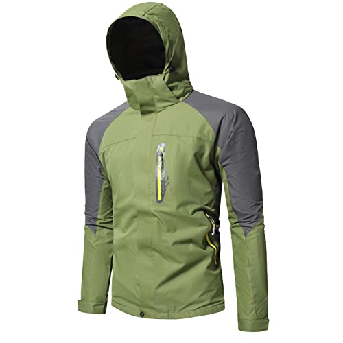 Chaqueta impermeable ligera para hombre, resistente al viento, para camping, senderismo, montaña, abrigo con capucha, para otoño e invierno, cortavientos, transpirable, extraíble, bloque de color,