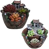 OUNONA Plant Pot, Mini Garden Pot Container Fairy Garden Pot with Sweet House Tabel Decor for Home Office Living Room (Orange)