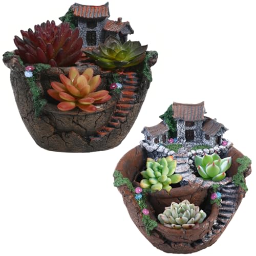 OUNONA Fairy Garden Planter Creative Flower Pot Holders with Hanging