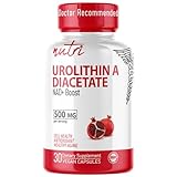 Nutri Urolithin A Supplement 500mg - Powerful NAD+ Boost, Antioxidant, Cell Repair - 3rd Party Tested - 500 mg Urolithin A Diacetate - 30 Vegan Capsules 2 Week+ Supply - NSF cGMP Certified Facility