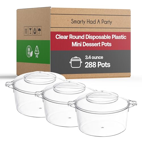 Disposable Plastic Cups, Ice Cream Bowls - Tumblers for Ice cream, Yogurt, Fruit, Cheesecake, Pudding - Bulk Party Supplies for Wedding (Clear, 3.4 oz Dessert Pots (288 Pots)) -  Smarty Had a Party, 2637-CASE
