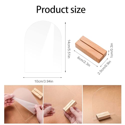 Kaizuca 8 Stück Tischnummern aus Acryl mit Kartenhalter aus Holz, Wiederverwendbare Tischnummern für Hochzeit, Blanko Gewölbte Acrylplatte Schilder für Geburtstag, Taufe, Hochzeit Tischdeko