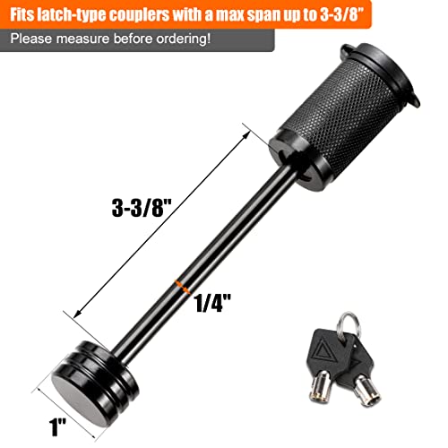 Czc Auto Trailer Lock 1/4" Dia, Trailer Coupler Lock 3-3/8" Span Trailer Tongue Lock Fits Latch-Type Coupler, Black Trailer Pin Lock With Keys For Towing Boat Truck Trailer Rv Car #TOP1