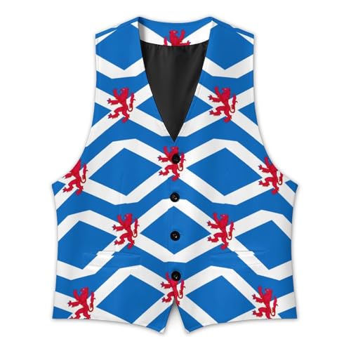 Flag of Scotland with Lion Rampant Suit Vest for Men Waistcoat Dressy V Neck Button Down Sleeveless Business Jacket Coat 5