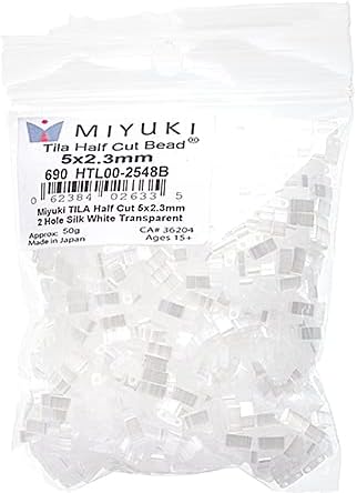 Miyuki TILA Half Cut 5x2.3mm 2 Hole Silk White Transparent HTL2548 50Gms Bulk Bag of Japanese Glass Beads
