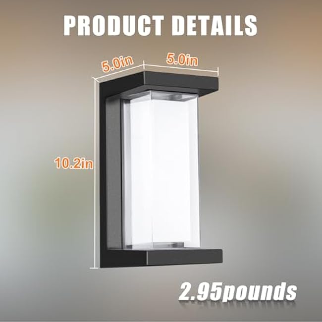 Juyace 18w Outdoor Porch Lights Exterior Lighting Fixtures Wall Mount Rectangular Modern Patio Sconces 1800Lm 6000k Aluminum Black IP65 for Garage House Front Door Entryway (2 Pack)