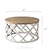 karlott Farmhouse Coffee Table, French Country Round Coffee Table, Coastal Coffee Table with Distressed Top, Boho Coffee Table with Curved Motif Frame Base for Living Room, Dining Room, Bedroom