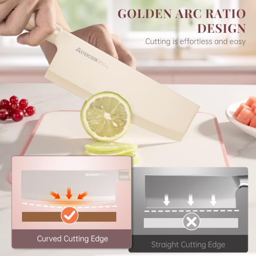 Astercook Knife Set, 6-Piece Kitchen Knife Set with Block, High Carbon Stainless Steel Ultra Sharp Kitchen Knives, Wood Grain Handle, Dishwasher Safe Knife Block Set, Pink, Kitchen Utility Knives - Image 3