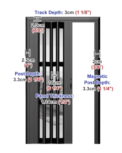 ZIMGOD Accordion Door Black Metal Accordion Screen Door, Foldable Security Folding Door, Retractable Sliding Gate for Hallway Doorway, Frosted Acrylic Concertina Doors(33x80in (84x203cm))