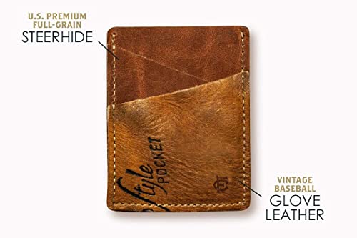 Money Clip Card Case - Brown Wallet with Magnetic Clip, Made of Vintage Baseball Gloves - FC Goods3