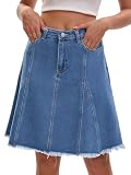 CIMUK Falda Vaquera para Mujer Corte A Cintura Alta Acampanada Dobladillo sin Rematar con Bolsillos Estilo Informal Azul S