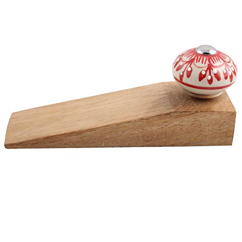 Image of IndianShelf 2 Packs Wood Door Stopper for Home Rubber Zinnia Flower Floor Gate Stopper Red Door Wedge Powerful Gripping
